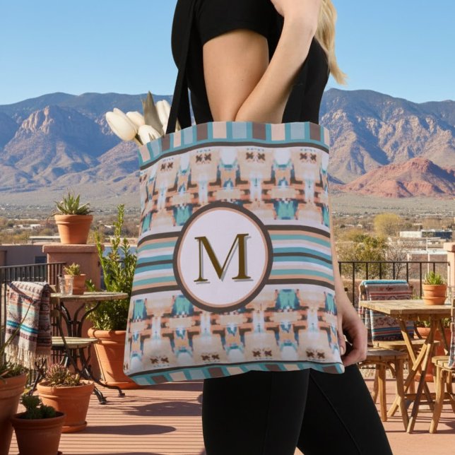Bolso De Tela Abstract Southwest Blue and Brown Tote Bag (Subido por el creador)