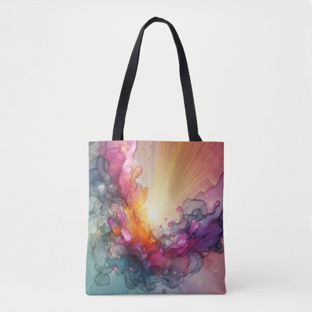 Bolso De Tela Abstract Sun Rays Floral Cloud Ink Landscape (Anverso)