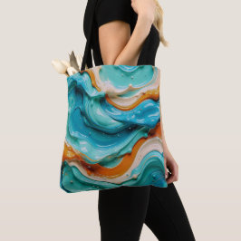 Bolso De Tela Abstract Swirling Teal and Orange Glossy Fluid