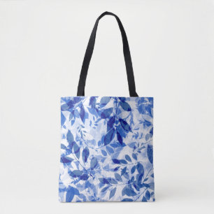 Bolso De Tela Abstracto de hojas azules y blancas