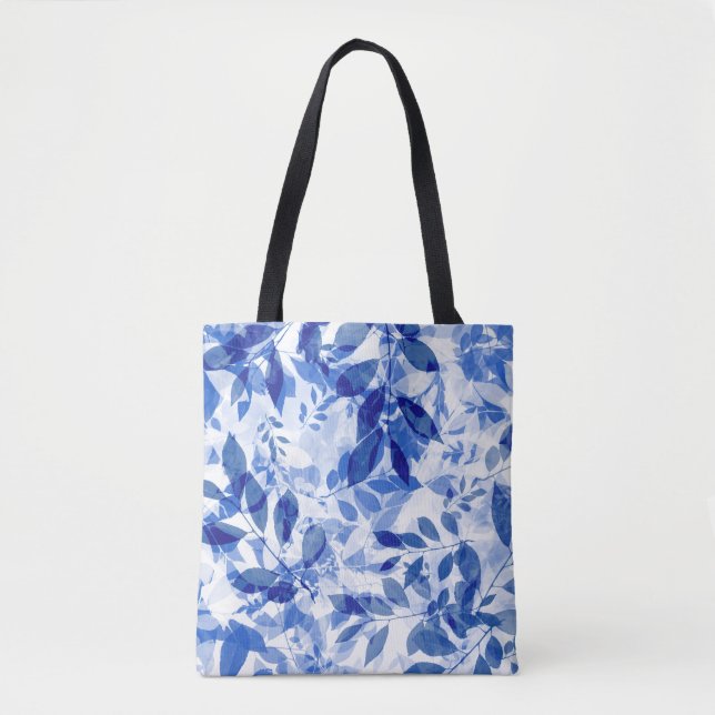 Bolso De Tela Abstracto de hojas azules y blancas (Anverso)