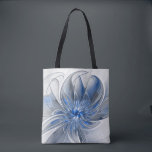 Bolso De Tela Abstracto Flor de arte fractal de color gris azul<br><div class="desc">Flor de fantasía única con tonos azules y grises,  abstractos y elegantes. Diseñar para tu hombro con tota y más.</div>