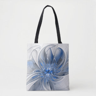 Bolso De Tela Abstracto Flor de arte fractal de color gris azul
