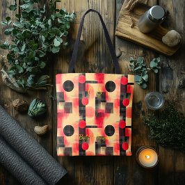 Bolso De Tela Abstracto Geométrico Moderno Rojo y Negro Elegante