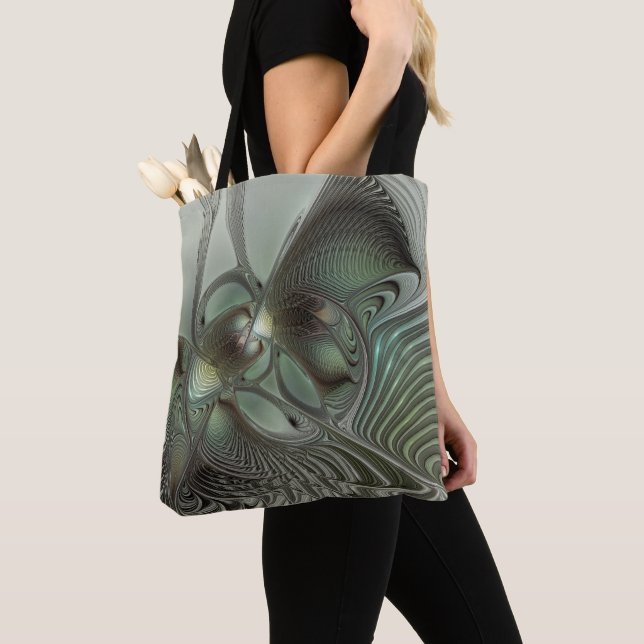 Bolso De Tela Abstracto Olive Sage Green Grey Fractal Art Fantas (Detalle)