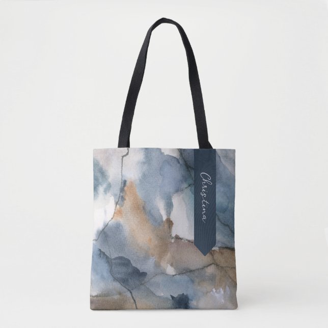 Bolso De Tela Abstrato acuarela Patrón de mármol marrón gris (Anverso)