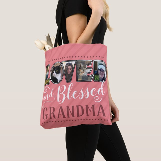 Bolso De Tela Abuela amada y bendecida Collage de fotos (Detalle)