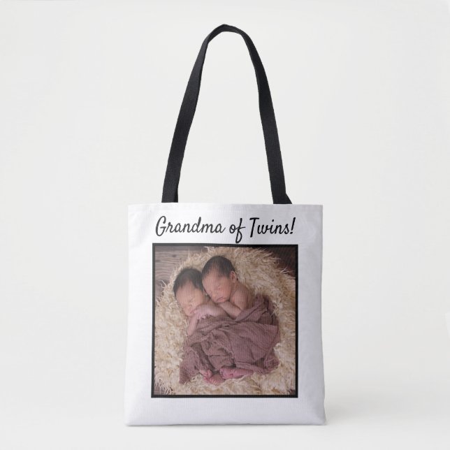 Bolso De Tela Abuela de gemelos con foto de bebé personalizada (Anverso)