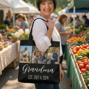 Bolso De Tela Abuela Estableció Negro 3 Foto Blanco Escritura To