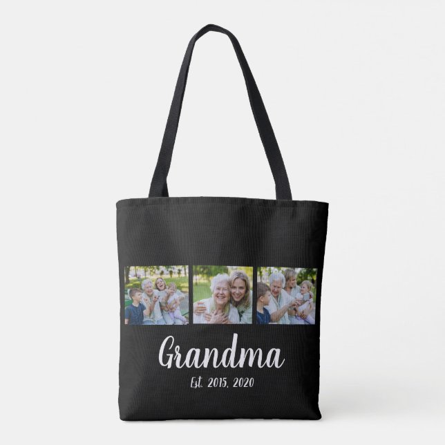 Bolso De Tela Abuela Estableció Script Negro 3 Foto Tote Bag (Reverso)