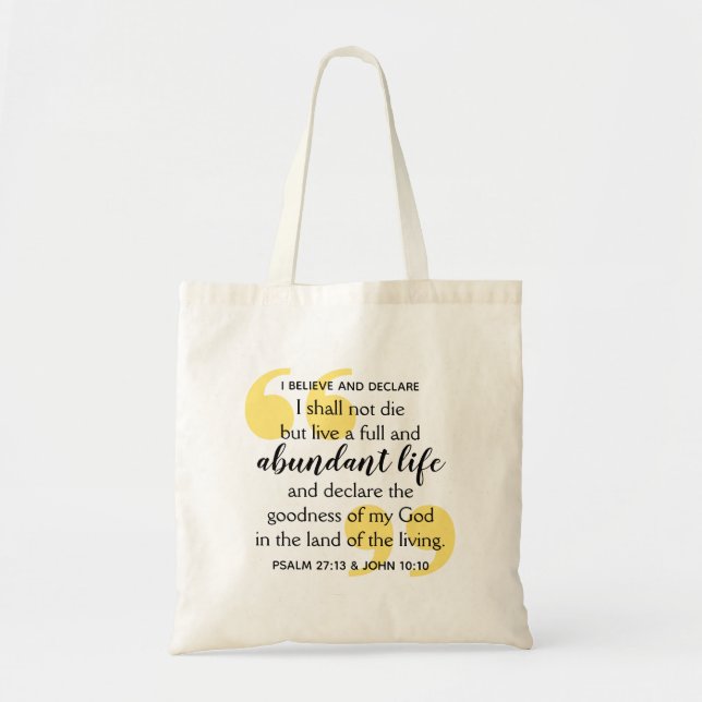 Bolso De Tela ABUNDANTE Afirmación cristiana positiva de la vida (Frente)