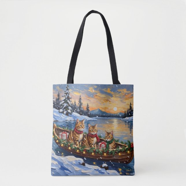 Bolso De Tela Abyssinian Cat Christmas Boat Holiday (Anverso)