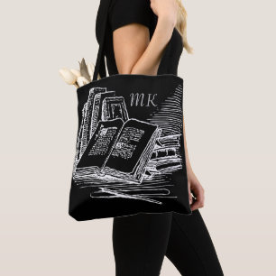 Bolso De Tela Academia Blanca Y Negra Monogramada
