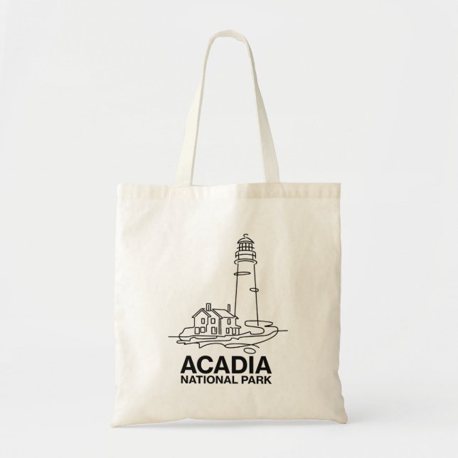 Bolso De Tela Acadia National Park Lighthouse Line Art (Frente)