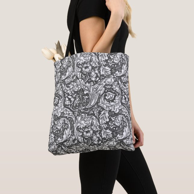 Bolso De Tela Acanthus de estilo Art Nouveau deja y flores, gris (Detalle)
