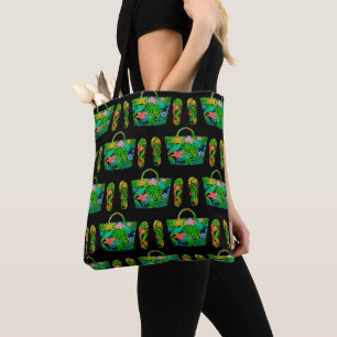 Bolso De Tela Accesorios geniales de verano tropical patrón negr