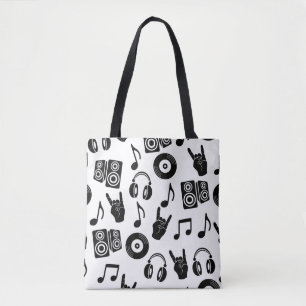 Bolso De Tela Accesorios musicales: Patrón de cosecha monocromo.