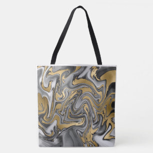 Bolso De Tela Aceite Marcado Negro, Blanco Y Oro