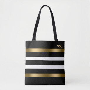 Bolso De Tela Acentos de oro con rayas blancas y negras