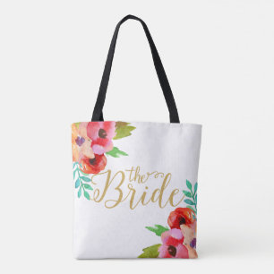 Bolso De Tela Acentos florales coloridos del texto moderno de la