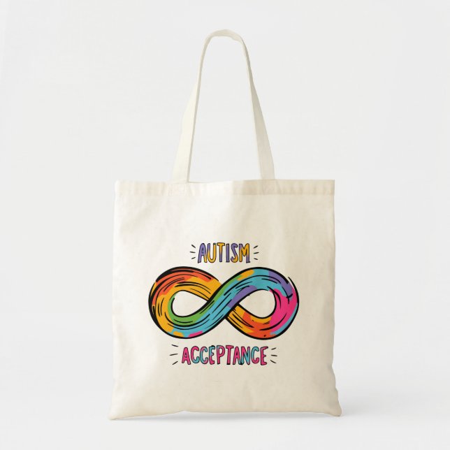 Bolso De Tela Aceptación de autismo Símbolo de infinito arcoiris (Frente)