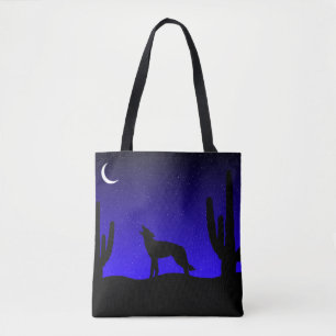 Bolso De Tela Aclamación de Coyote del Desierto en la Luna