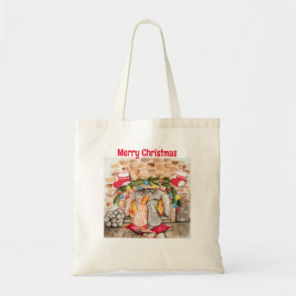 Bolso De Tela Acogedores Navidades mantel con perro y gato