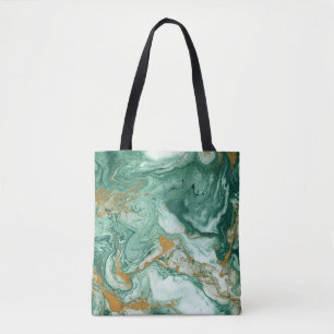 Bolso De Tela Acrílico verde dorado: arte de textura de mármol.