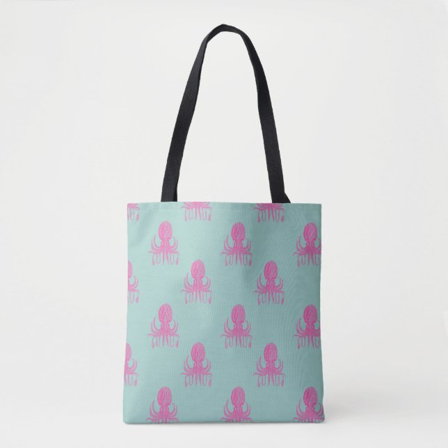 Bolso De Tela Acua y Fuchsia de patrón de Ilustracion de pulpo p (Anverso)