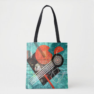 Bolso De Tela acuarela abstracta, formas geométricas coloridas.