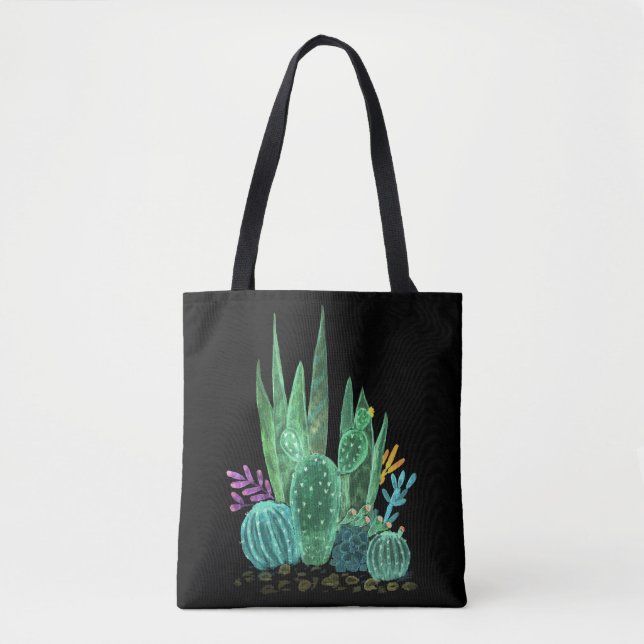 Bolso De Tela Acuarela, almohada de lanzamiento de cactus (Anverso)