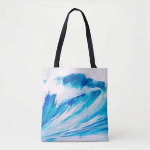Bolso De Tela acuarela alta olas oceánicas de color azul marino