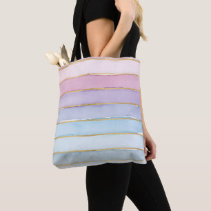 Bolso De Tela Acuarela Ancha Franja Azul Púrpura Rosa Verano