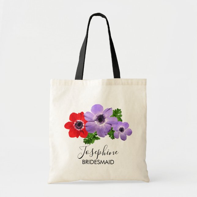 Bolso De Tela Acuarela Anemone Floral Bridesmaid Toag (Frente)