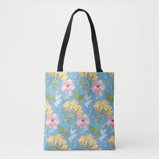 Bolso De Tela Acuarela Aqua Bloom (Anverso)