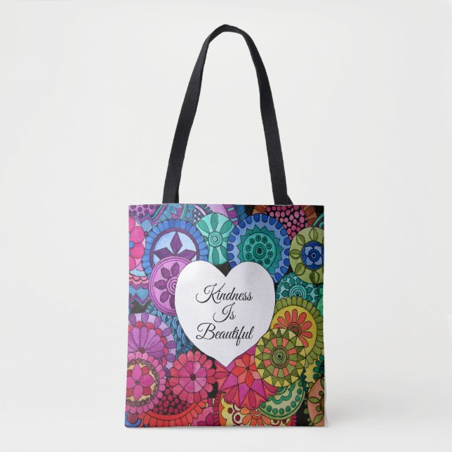 Bolso De Tela Acuarela Arcoiris Mandala con corazón (Anverso)