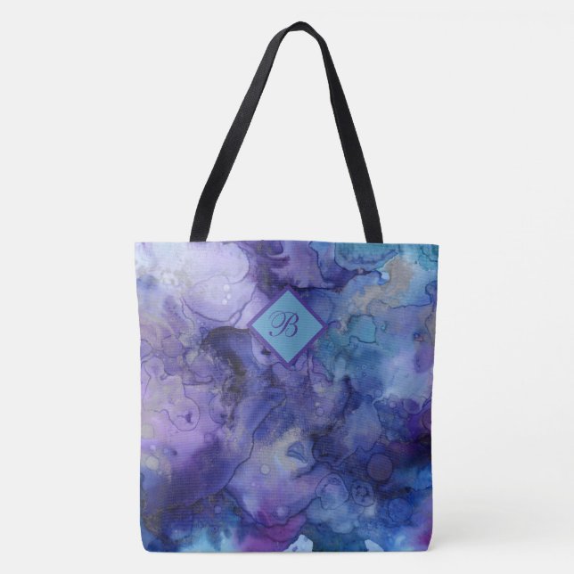 Bolso De Tela Acuarela artística en morado y azul (Anverso)