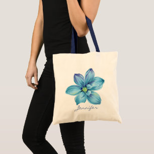 Bolso De Tela Acuarela azul floral personalizada moderna