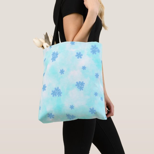 Bolso De Tela acuarela azul moderna floral botánica (Detalle)