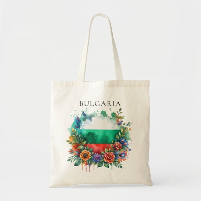 Bolso De Tela Acuarela Bandera Búlgara Floral Folklore de flores (Frente)