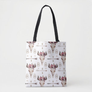 Bolso De Tela acuarela Boho: flechas, patrón de cráneo.