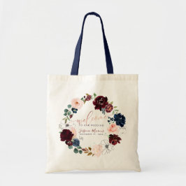 Bolso De Tela Acuarela Burgundy + Flores Rosadas Bienvenida