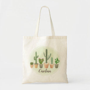 Bolso De Tela Acuarela Cactus Suculenta Plantas Potadas Modernas