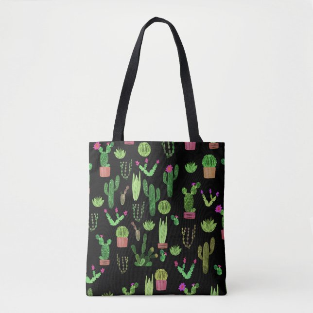 Bolso De Tela Acuarela Cactuses Planta Fondo Sin Marea (Anverso)