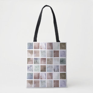 Bolso De Tela Acuarela. Cuadros beige y gris.