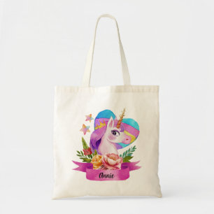 Bolso De Tela Acuarela Cute Unicorn Nombre personalizado