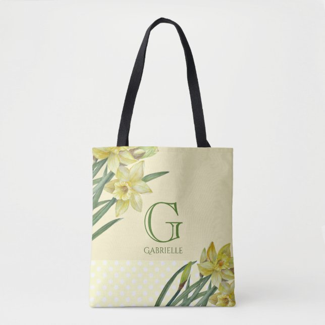 Bolso De Tela Acuarela Daffodils Retrato de Flor Monograma (Anverso)