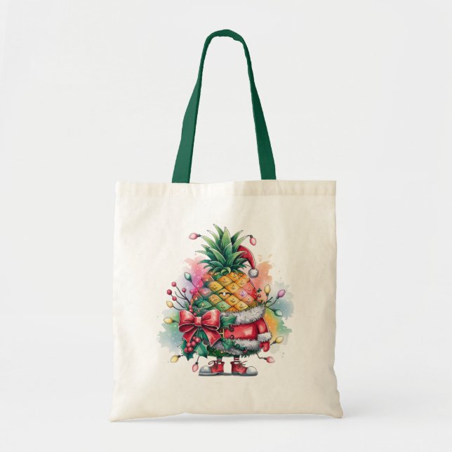 Bolso De Tela acuarela de árbol de piña navidad (Frente)
