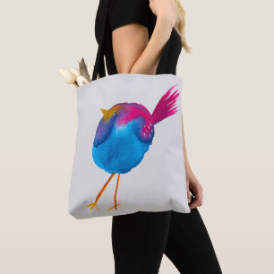 Bolso De Tela acuarela de ave azul suave
