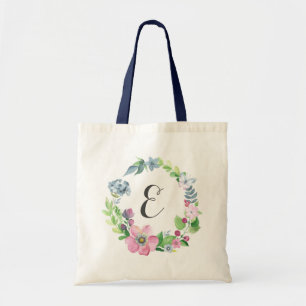 Bolso De Tela Acuarela de Boho floral y monograma de la mariposa